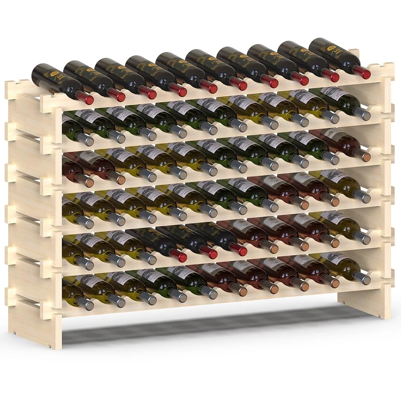 BAKAJI Wooden Wine Rack with 60 Compartments Wine Bottle Holder, Champagne, Floor Bottle Holder, Cellar Corner Bar for Living Room, Kitchen, Bistro, Restaurant, 110 x 30 x 80.5 cm