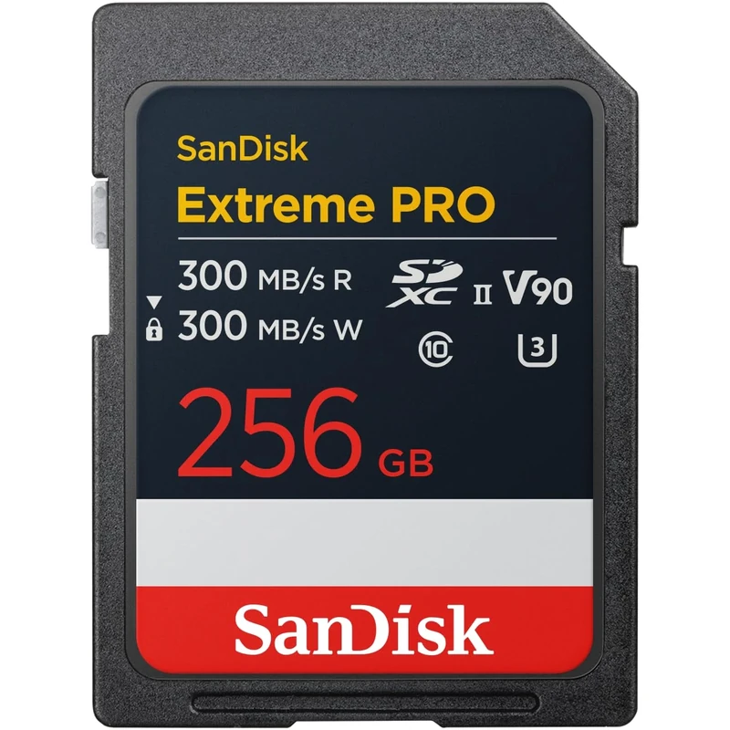 SANDISK Extreme PRO SDXC card 256GB,UHS-II (Up to 300 MB/s read speeds, 300 MB/s write speeds, V90, Pro-level performance enables cinema-quality 8K video recording)