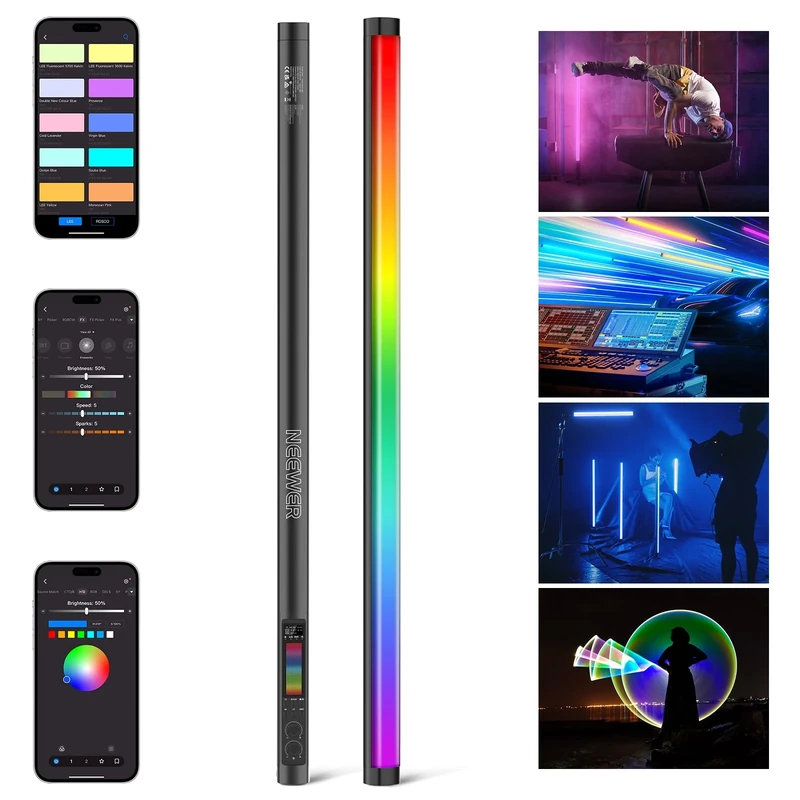 Neewer RGB Tube Light, 30W LED Video Light RGBWW Full Color Stick Light Wand with 18 Scenes 7 Pixel Effects 2500-10000K CRI97/TLCI98 6000mAh, APP/2.4G/DMX Control for Photography Video Record, TL90C