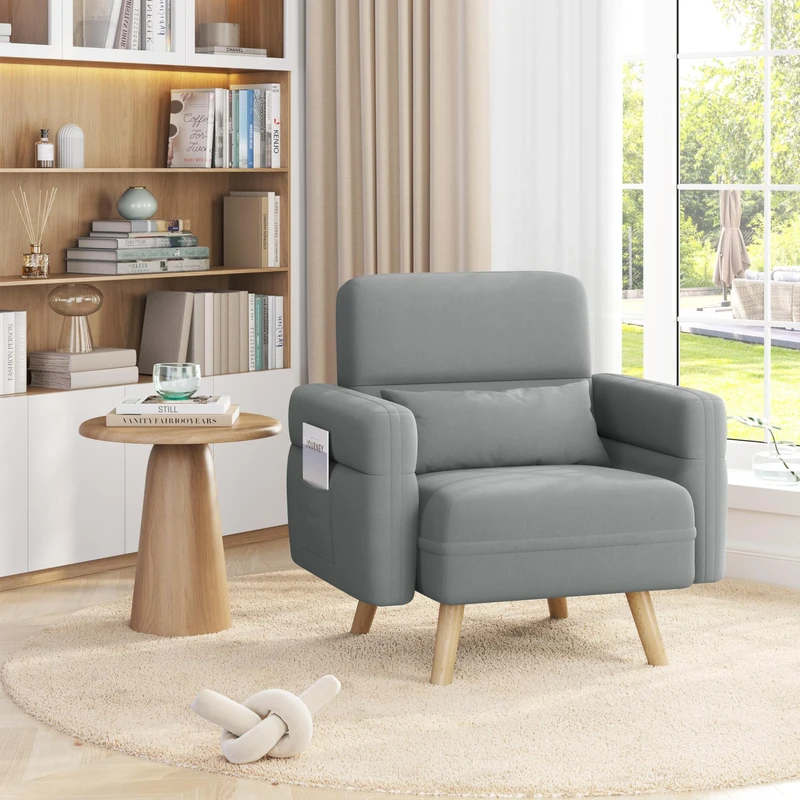 Yaheetech Small Sofa Modern Sofa Chair Fabric Armchair 75cm Settee Lounge with Tapered Legs for Dorm/Office/Bedroom/Living Room Light Grey