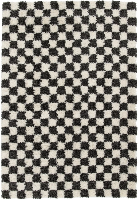 Rugs Essentials Balta Shaggy Checkerboard Rug, Rectangular Indoor Rug for Living Room, Bedroom, Soft and Comfortable, Easy Care, Thickness 30 mm, Polypropylene, 120 x 170 cm, Black - Image 1