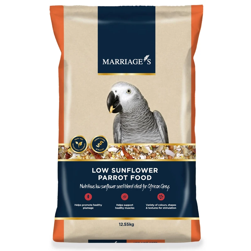 Marriages - Low Sunflower Parrot Food 12.55kg, Parrot Seed with Oats and Peanut Kernels, Wholesome Bird Seed, Bird Food Packed with Fibre and Protein