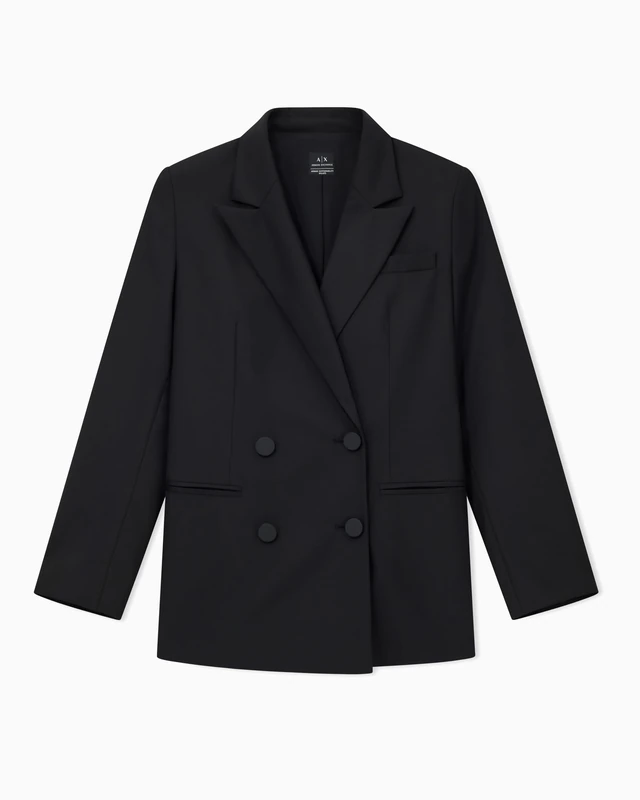 Armani Exchange Women's Double-Breasted 4-Button Closure Reverse Collar, Blazer, Black, 6, Black, 14