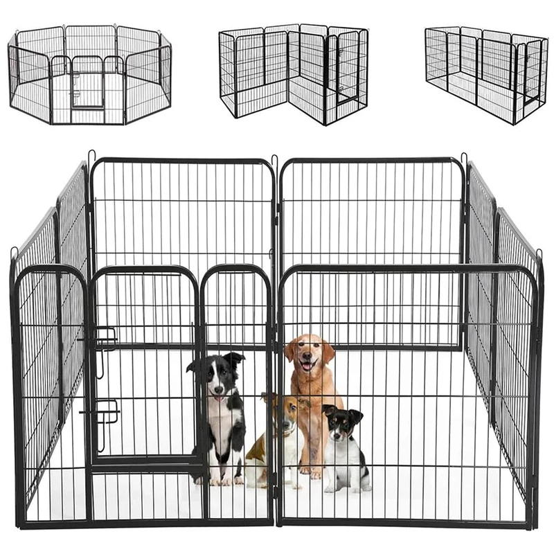 BAKAJI Composable Iron Pet Gate Enclosure Customizable Metal Fence, Indoor and Outdoor Fence for Dogs, Cats, Hamsters, Rabbits, Chinchillas (77 x 80 cm)