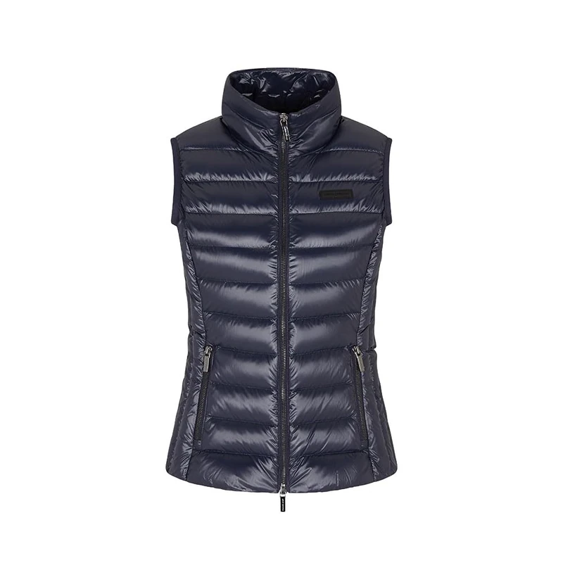 Armani Exchange Women's sleeveless side logo patch, down waistcoat, blue, L, Navy blue, L