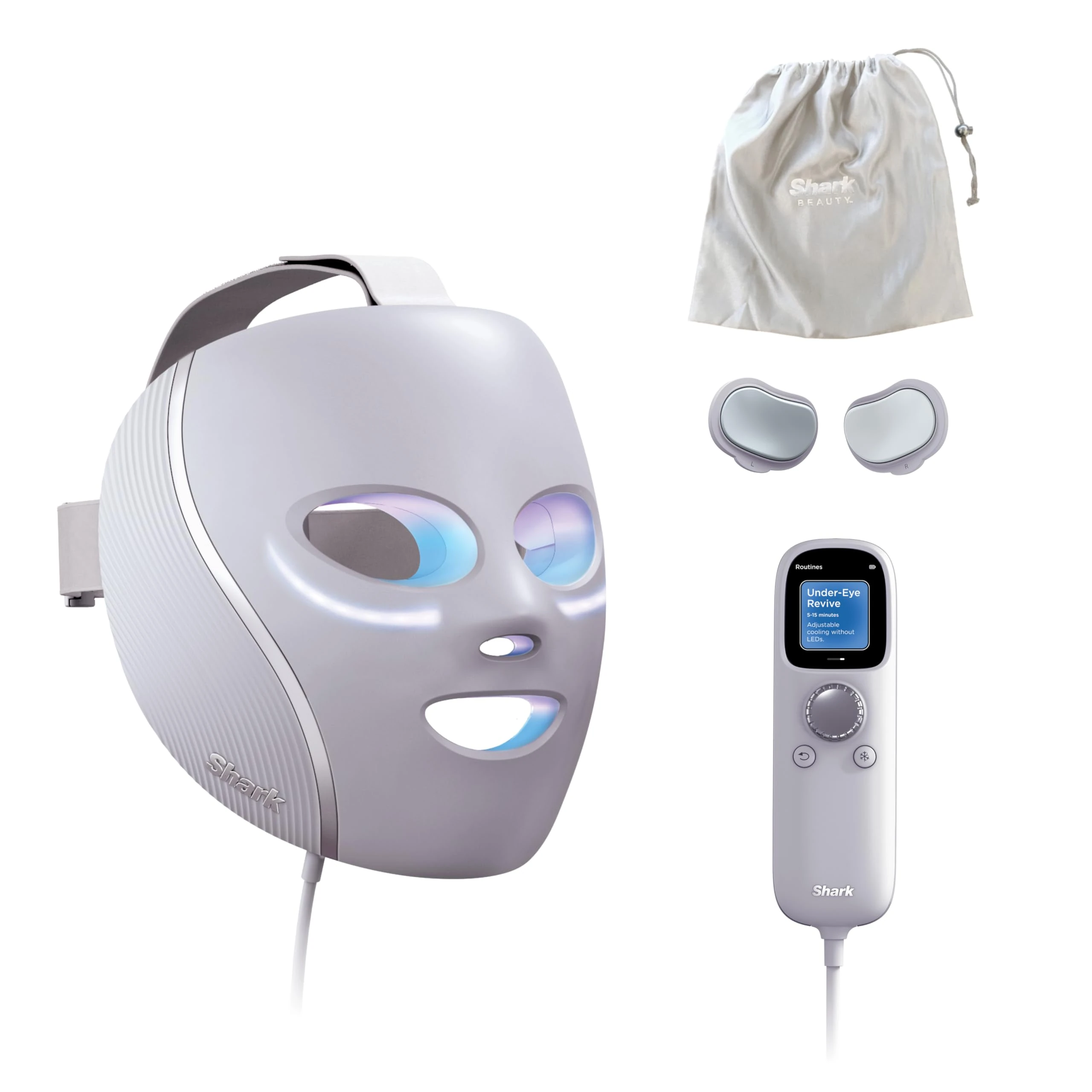 Shark CryoGlow LED Face Mask with Under-Eye Cooling, Anti-Ageing & Blemish Repair, Red & Blue LED, Infrared Light Therapy, USB-C, Remote Control, Storage Bag, Adjustable Straps, Lilac Chill FW312UKPL