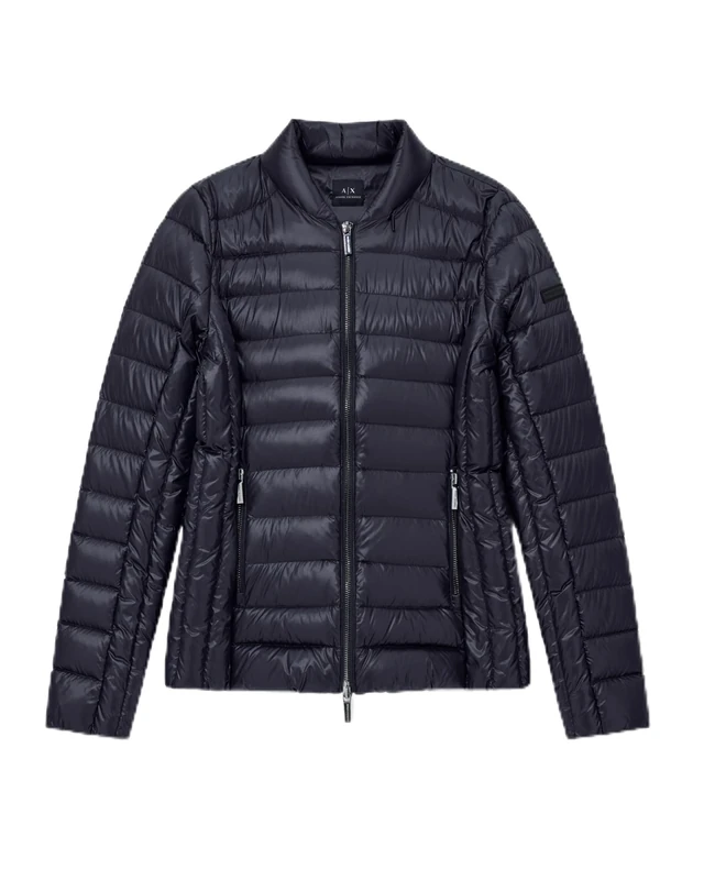 Armani Exchange Women's Padded Side Logo Patch Adjustable Collar Jacket, Black, M, black, M