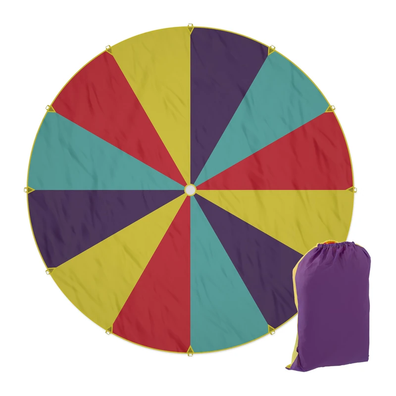 Relaxdays Rainbow Swing Cloth, for Kids, Ø 600 cm, 12 Handles, Bag, Outdoor Play, Garden, Cooperative Game, Colourful - Image 1