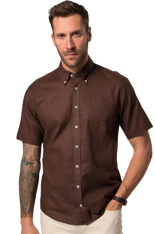 JP 1880 Menswear Big & Tall Plus Size L-8XL Short Sleeve Linen Blend Shirt Pine Brown X-Large 782692110-XL