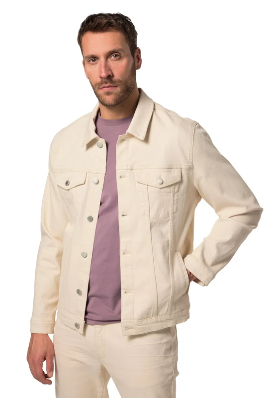 JP 1880 Menswear Big & Tall Plus Size L-8XL Trucker Denim Jacket, GOTS-Certified Organic Cotton Light Beige XXXXXX-Large 839551662-6XL