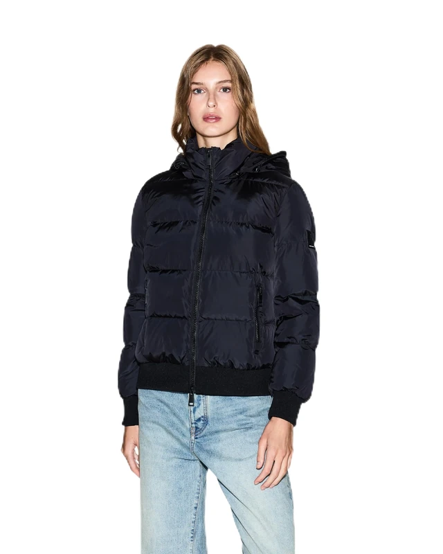 Armani Exchange Women's Cuffed Waist Padded Side Logo Patch Jacket, Navy, S