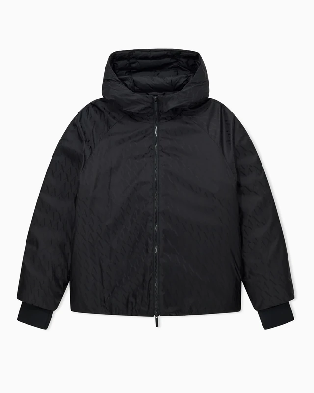 Armani Exchange Women's Cuffed Sleeve Tone Logo Texture Blouson Jacket, Black, L