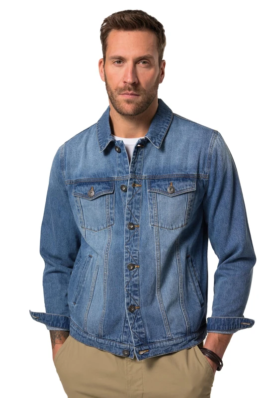 JP 1880 Menswear Big & Tall Plus Size L-8XL Denim Jacket, Breast Pockets, Button Placket matt Denim Blue XXXX-Large 826234190-4XL