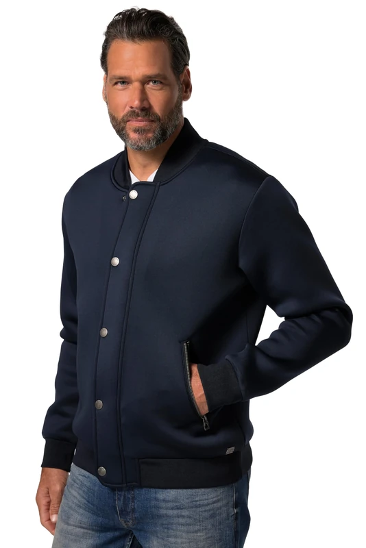 JP 1880 Men's College-Jacke, Scuba, Collegekragen, Zipper Jacket, Navy Blue, 4XL