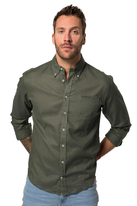 JP 1880 Menswear Big & Tall Plus Size L-8XL Linen Blend Shirt Grey Green XX-Large 782629432-XXL