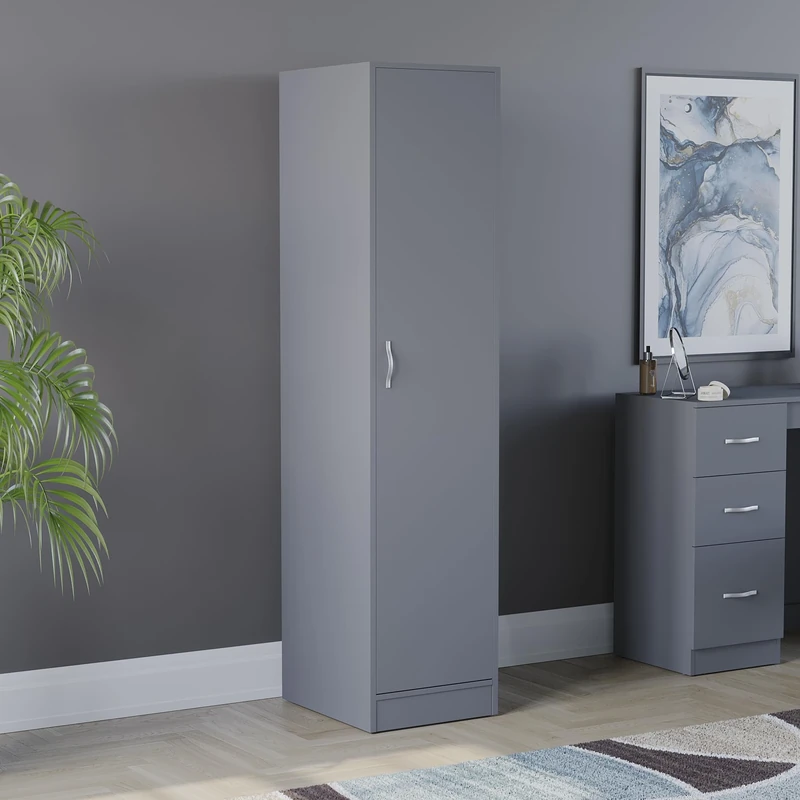Vida Designs Riano Wardrobe, With Shelf & Hanging Rail Bedroom Storage Furniture (Grey, 1 Door)