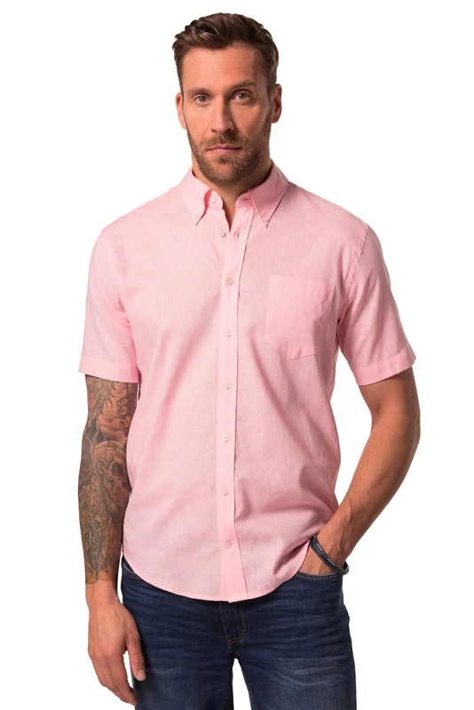 JP 1880 Menswear Big & Tall Plus Size L-8XL Short Sleeve Linen Blend Shirt Pink XXX-Large 782692502-3XL
