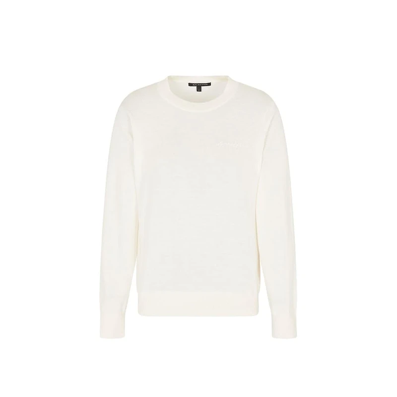 Armani Exchange Women's Long Sleeve Side Tone on Tone Signed Logo Pullover Sweater, White, M, ISO, M