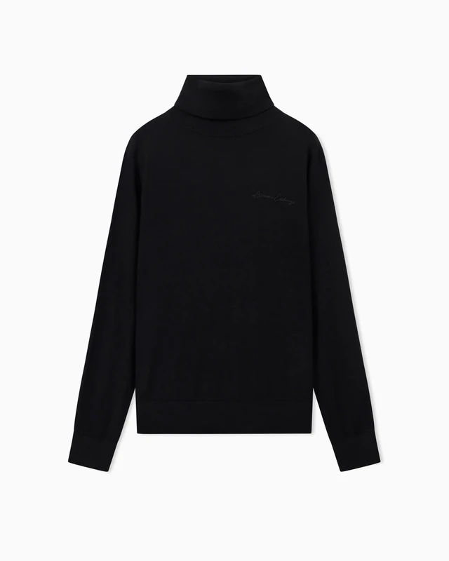 Armani Exchange Women's Long Sleeve Side Signed Logo Pullover Sweater, Black, S, Black, S