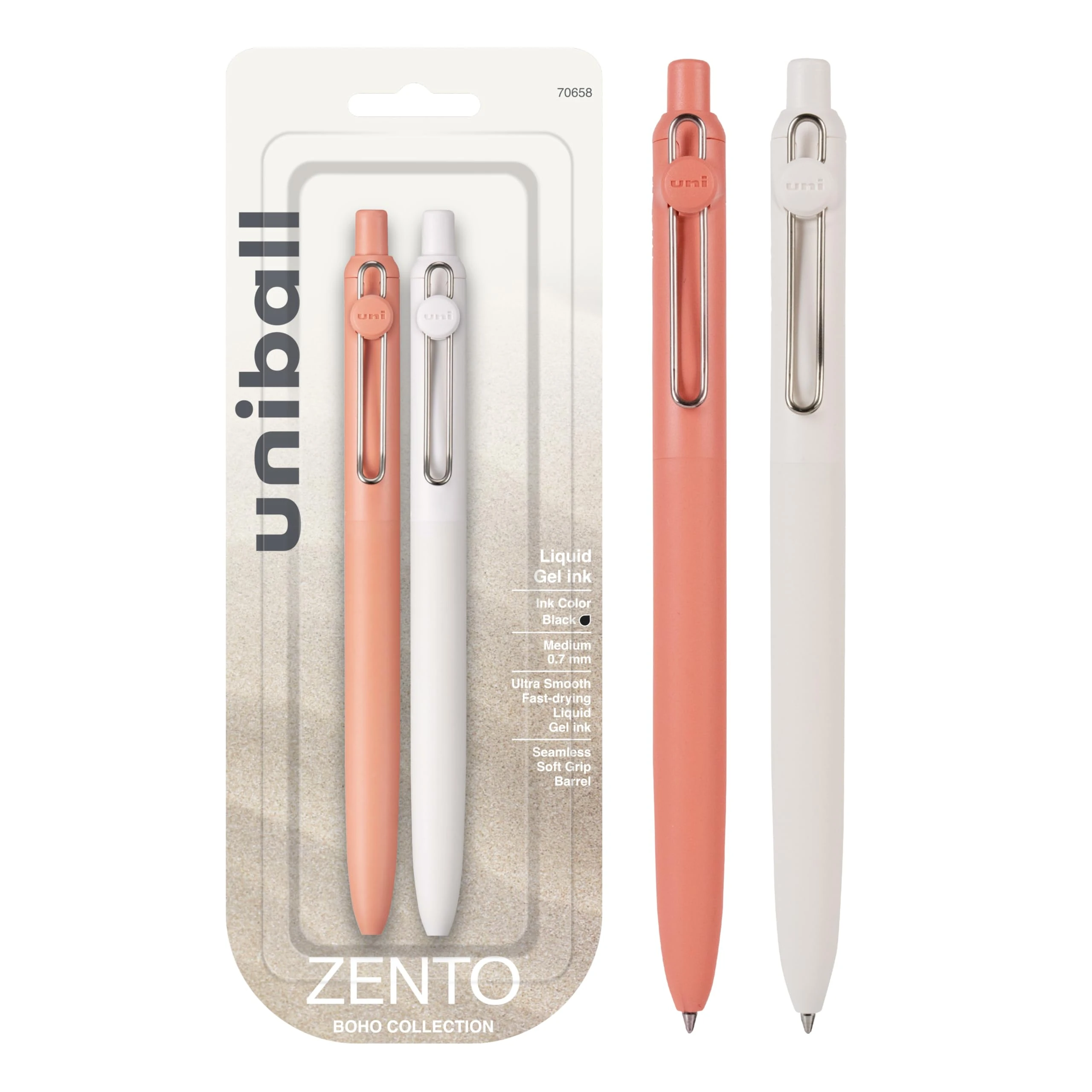 uni-ball Zento Gel Ink Rollerball Pens, 2 Black Medium Point Smooth Writing Pens, Colored Japanese Pens, Boho Colors