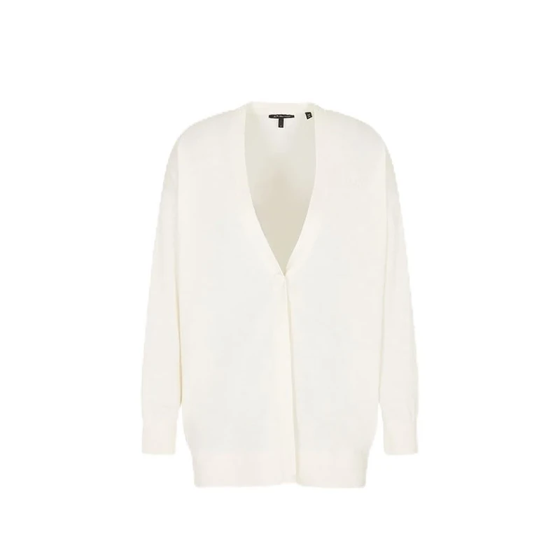 Armani Exchange Women's One Button Closure Tone on Tone Signed Logo Cardigan Sweater, White, M, ISO, M