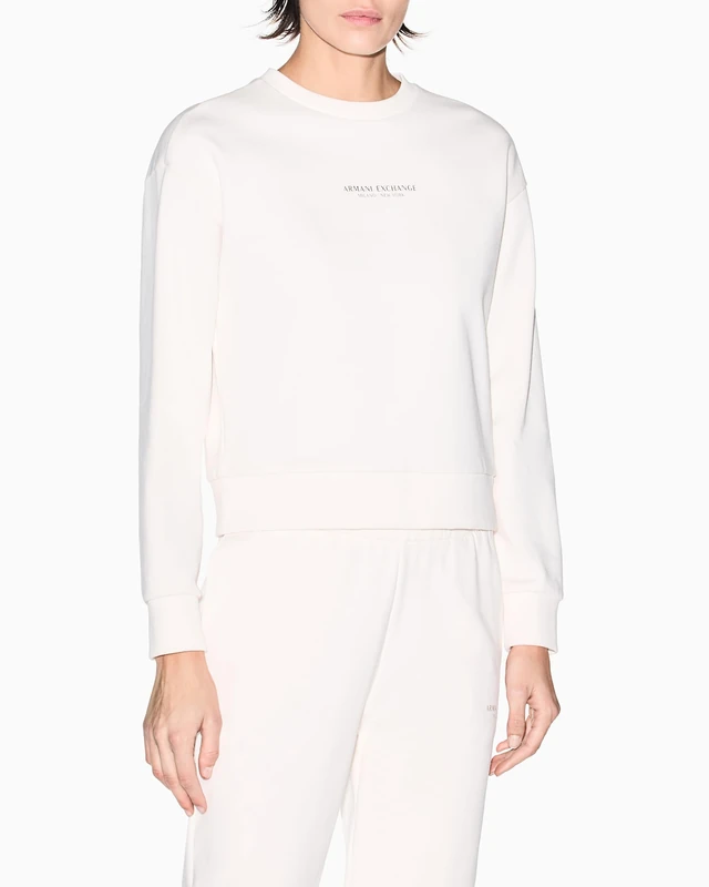 Armani Exchange Women's Long Sleeve Milano-New York Front Logo, Sweatshirt, White, L, ISO, L