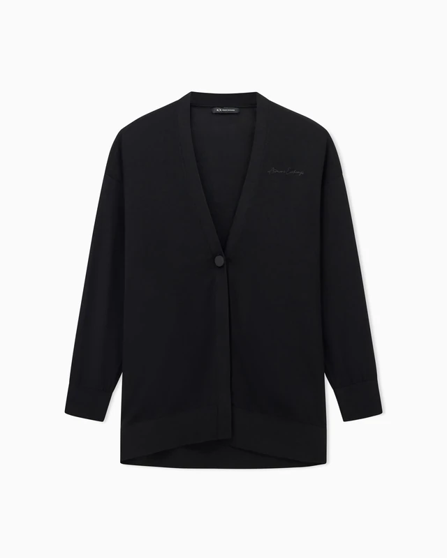 Armani Exchange Women's One Button Closure Tone on Tone Signed Logo Cardigan Sweater, Black, M, Black, M
