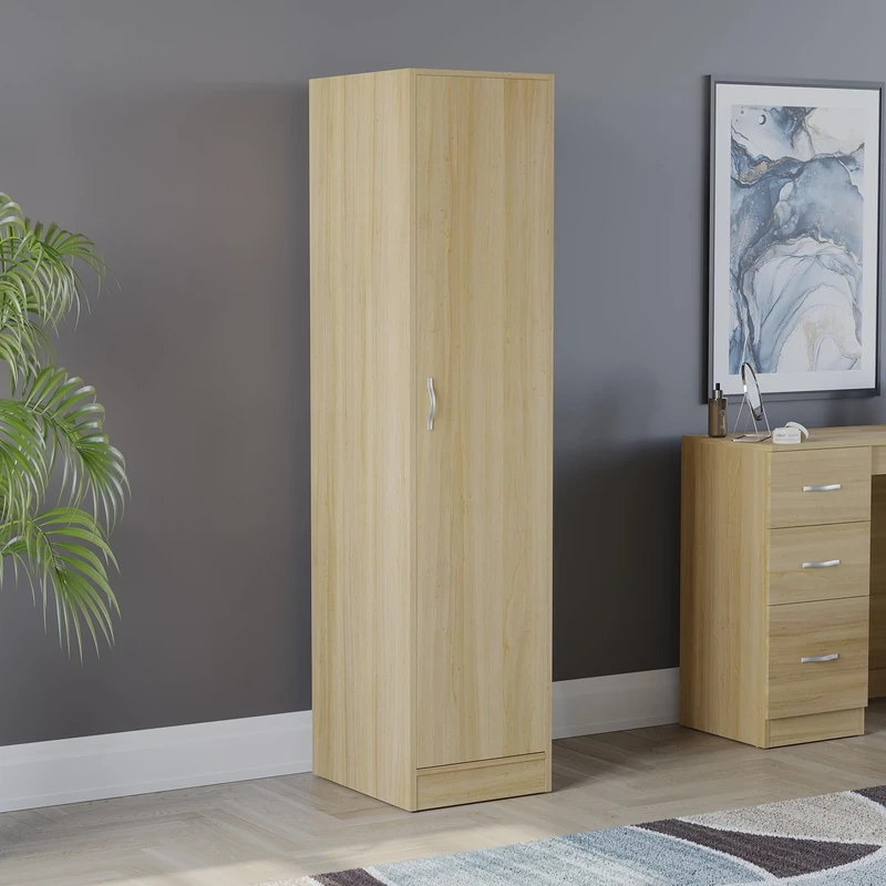 Vida Designs Riano Wardrobe, With Shelf & Hanging Rail Bedroom Storage Furniture (Pine, 1 Door)