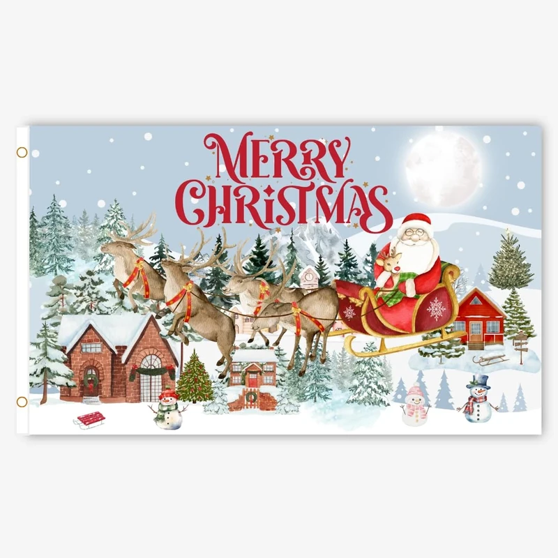 Second Ave Blue Christmas Flag 5ft X 3ft Large With Brass Eyelets Xmas Festive Decoration Outdoor Home Shop Banner Flag