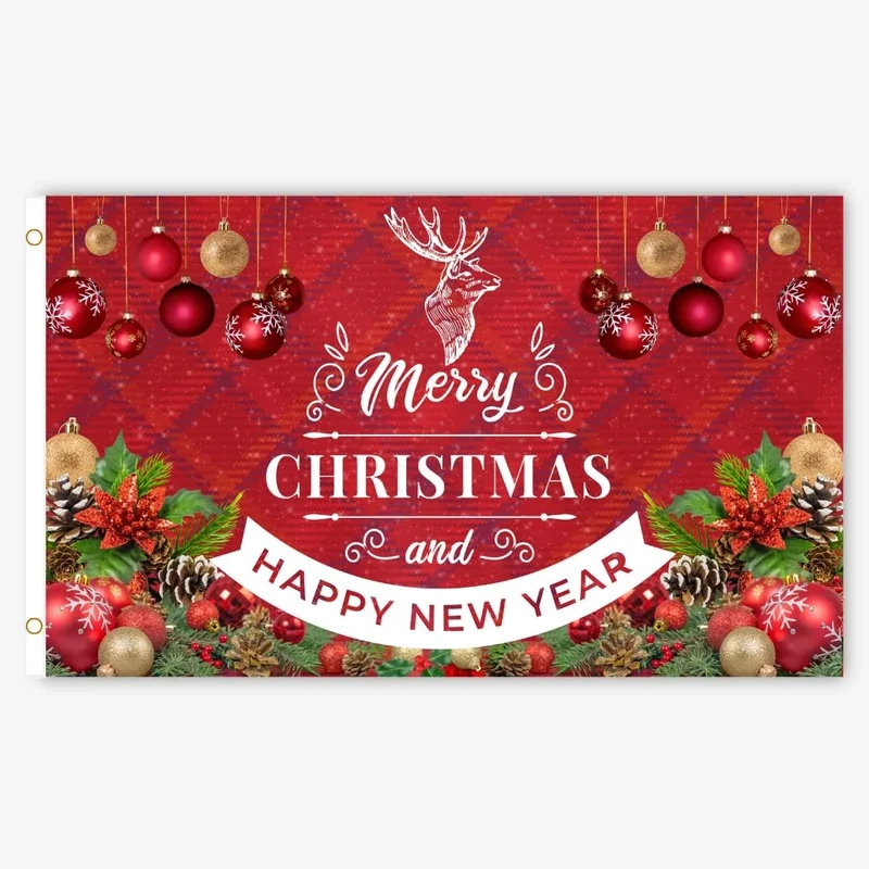 Second Ave Red Christmas Flag 5ft X 3ft Large With Brass Eyelets Xmas Festive Decoration Outdoor Home Shop Banner Flag