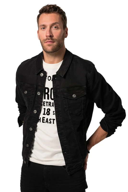 JP 1880 Menswear Big & Tall Plus Size L-8XL Denim Jacket, 4 Pockets, Button Band Black XXX-Large 836791100-3XL
