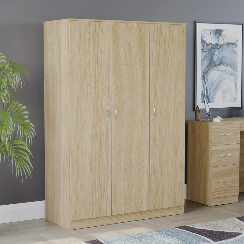 Vida Designs Riano Wardrobe, With Shelf & Hanging Rail Bedroom Storage Furniture (Pine, 3 Door)