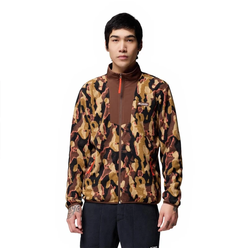 Columbia Men's Sequoia Grove Printed Full Zip, Full Zip Fleece Jacket, Tobacco Treebark, XXL