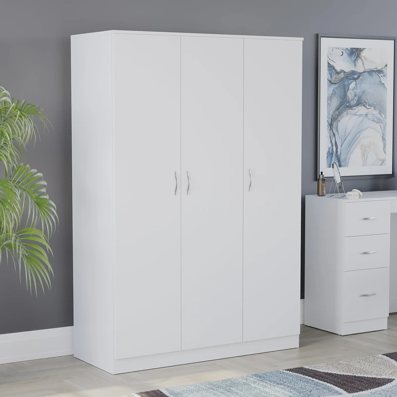 Vida Designs Riano Wardrobe, With Shelf & Hanging Rail Bedroom Storage Furniture (White, 3 Door)