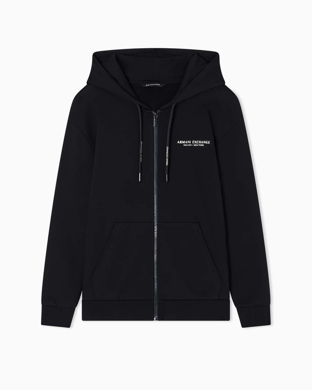 Armani Exchange Women's Laced-up Hood Side Milano-New York Logo, Hooded Sweatshirt, Black, S, Black/Gold, S