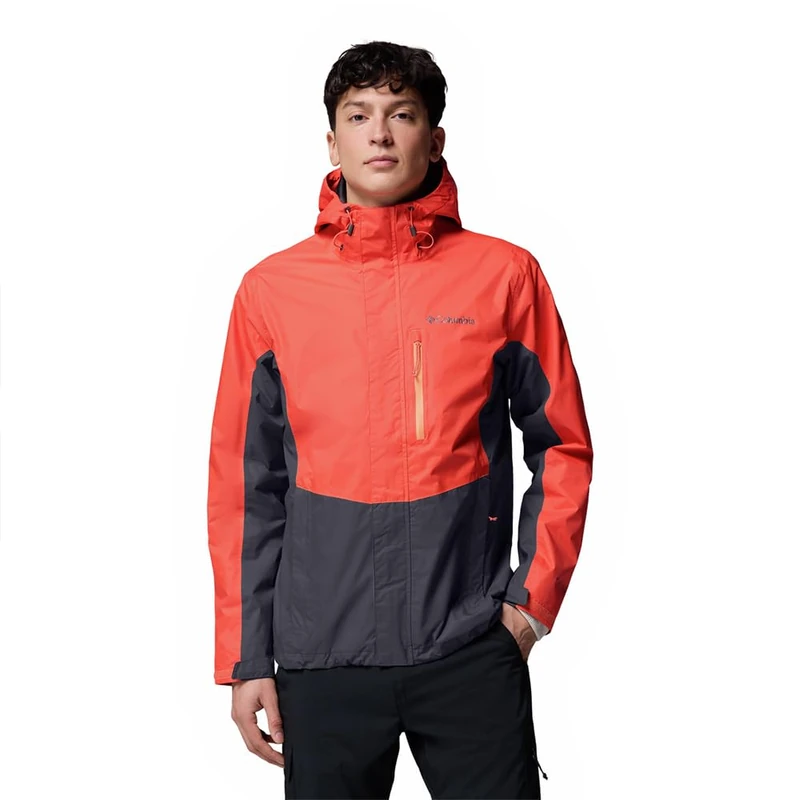 Columbia Men's Pouring Adventure 3 Jacket, Waterproof Rain Jacket, Zing, Shark, XL