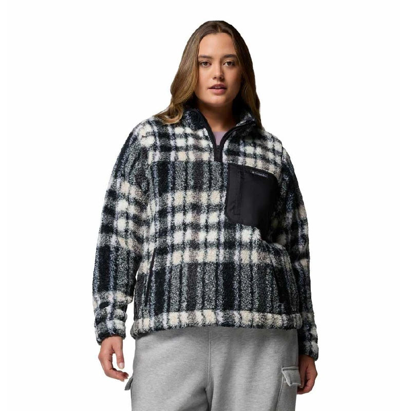 Columbia Women's West Bend 1/4 Zip 2, Fleece Pull Over, Black Herringplaid, XL