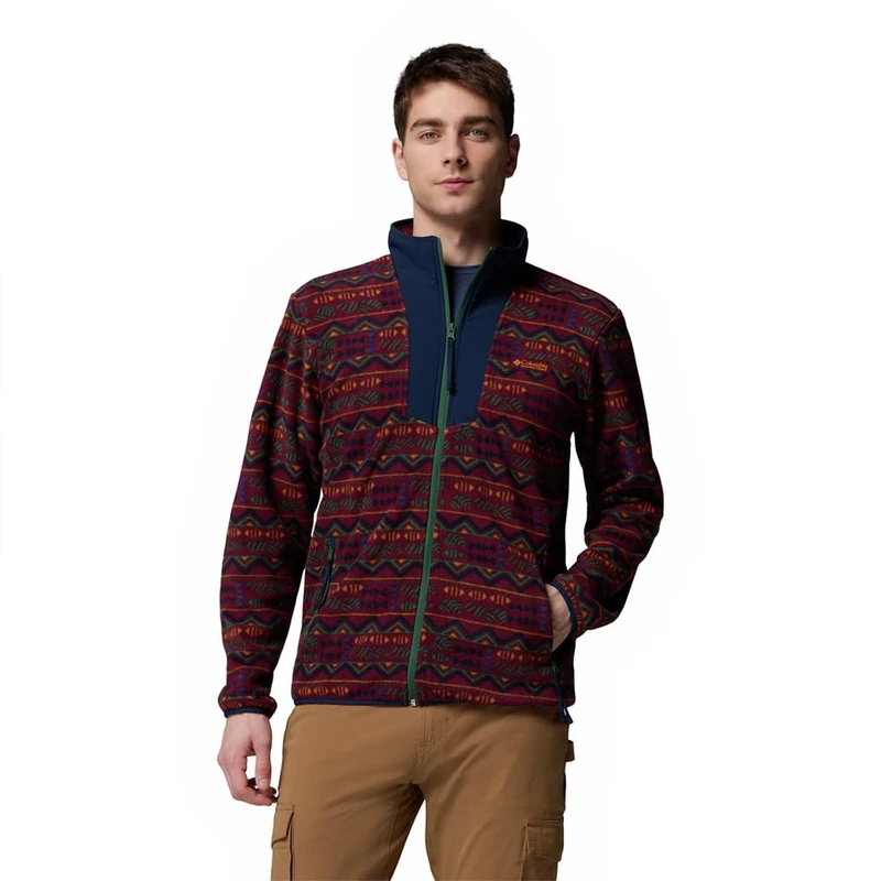 Columbia Men's Sequoia Grove Printed Full Zip, Full Zip Fleece Jacket, Rich Wine Horizons, XL