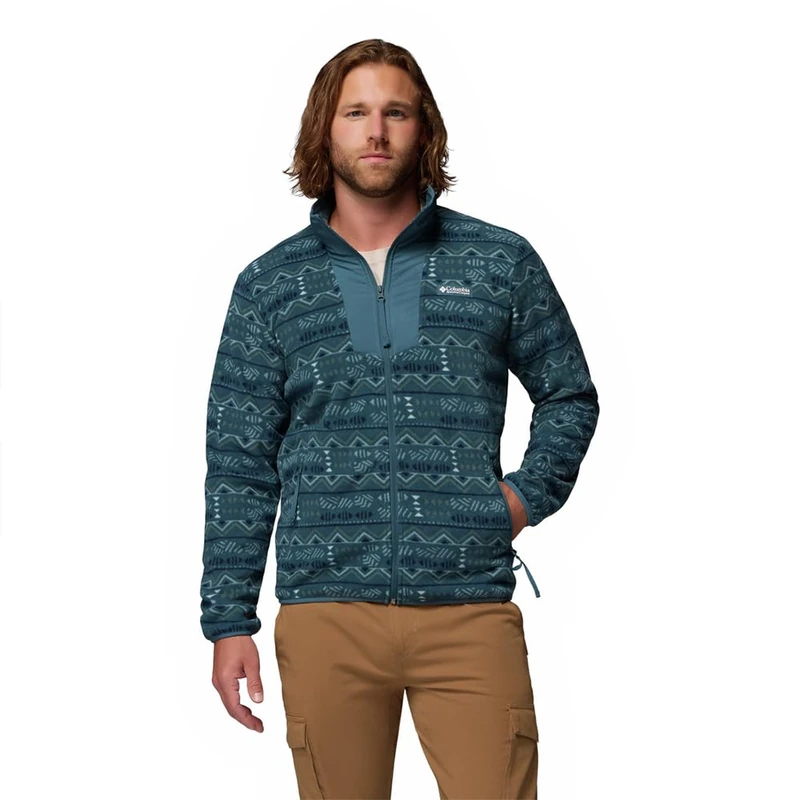 Columbia Men's Sequoia Grove Printed Full Zip, Full Zip Fleece Jacket, Everblue Horizons, XXL