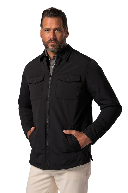 JP 1880 Men's Shirt Collar Flap Pockets Jacket, black, 3XL
