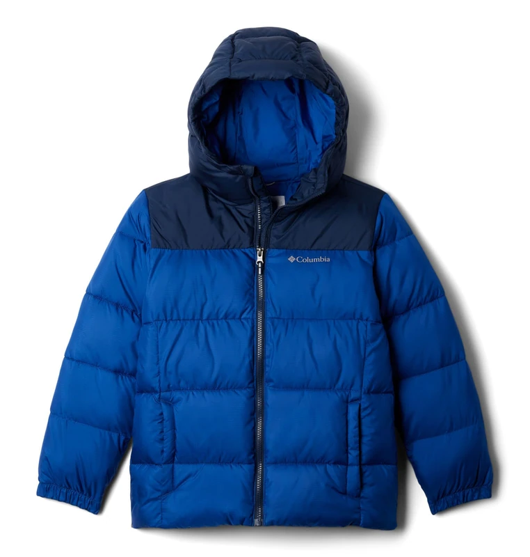 Columbia Youth Puffect Hooded Jacket, Hooded Puffer Jacket, Mountain Blue/Collegiate Navy, X-Large