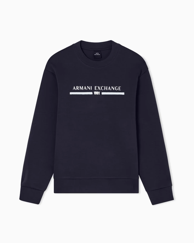 Armani Exchange Men's Long Sleeve Big Front Logo Relaxed Fit Sweatshirt, Blue, L, deep navy, L