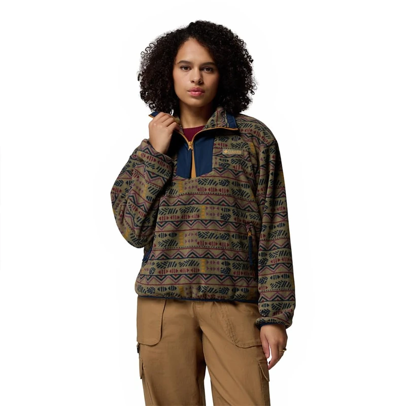 Columbia Women's Sequoia Grove Printed Half Zip, Fleece Pull Over, Stone Green Horizons, XL