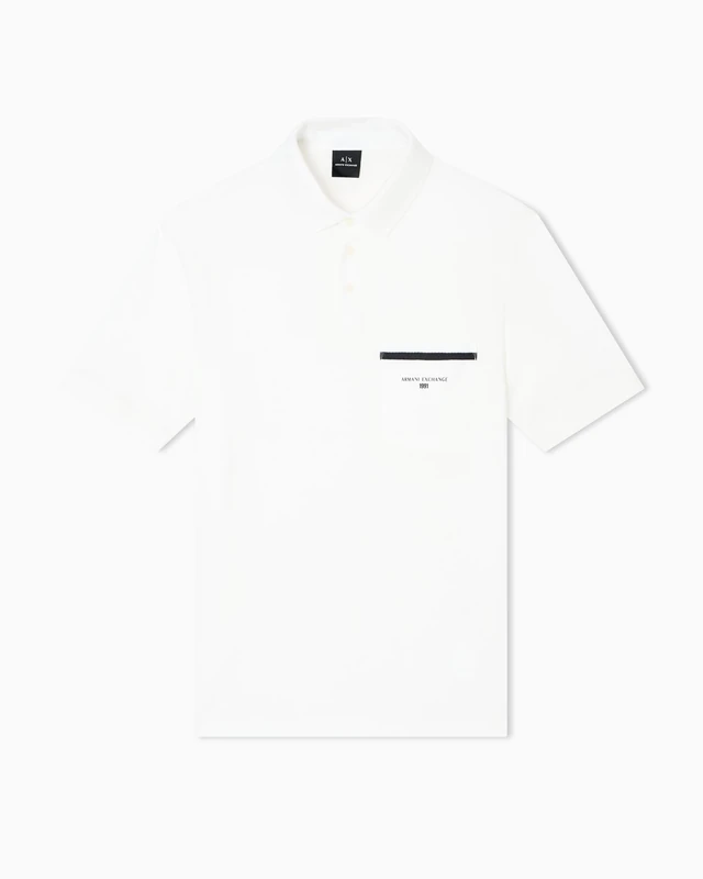 Armani Exchange Men's Pique Pocket Logo Polo Shirt, Off White, L