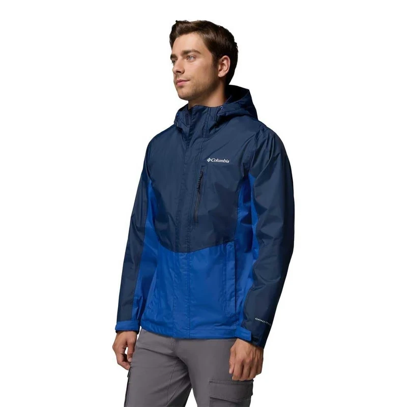 Columbia Men's Pouring Adventure 3 Jacket, Waterproof Rain Jacket, Collegiate Navy, Mountain Blue, XXL