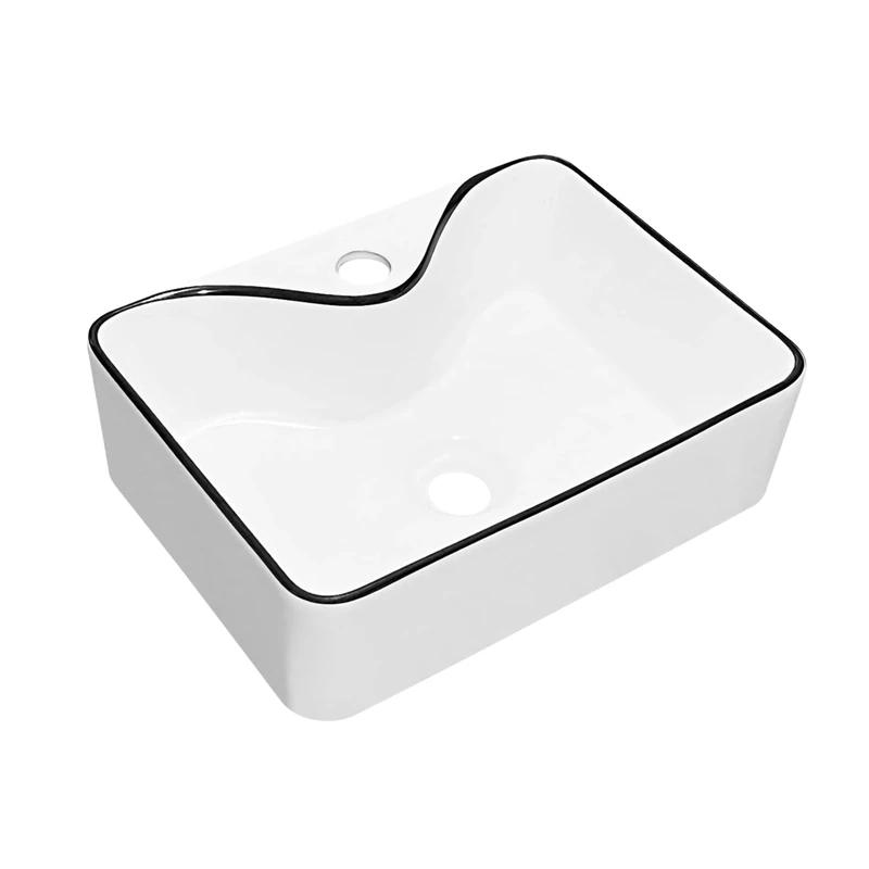 MAISINK Rectangle Vessel Sink With Black Trim Bathroom Sink 16x12 Inch White Ceramic Bathroom Sinks Above Counter Vessel Sink