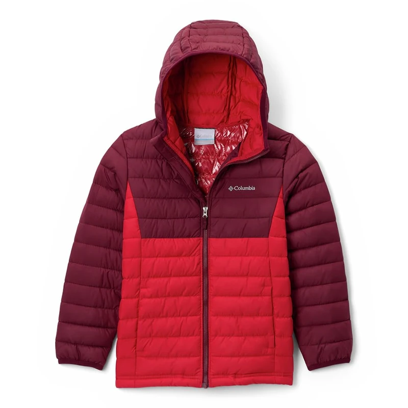 Columbia Youth Boys Powder Lite 2 Hooded Jacket, Hooded Puffer Jacket, Mountain Red, Rich Wine, XL