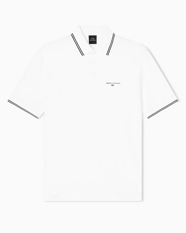 Armani Exchange Men's Small Text Logo Pique Polo Shirt, Off White, XXL