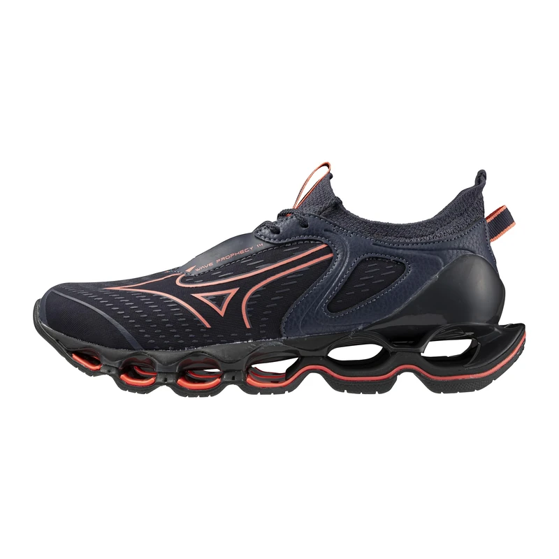 Mizuno Womens Women's Wave Prophecy 14 Running Shoe, Odyssey Grey-Striking Coral, 10