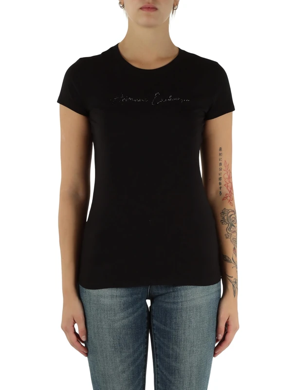 Armani Exchange Women's Short Sleeve Big Signed Logo T-Shirt, Black, S, Black, S